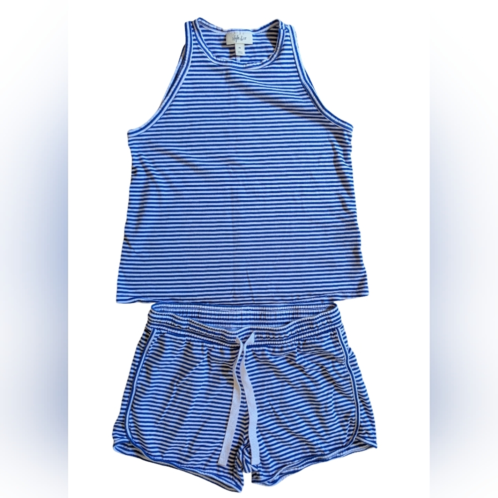 Style & Co Summer PJ Pajama Set Sleeveless Top Shorts Blue White Stripe XS PS